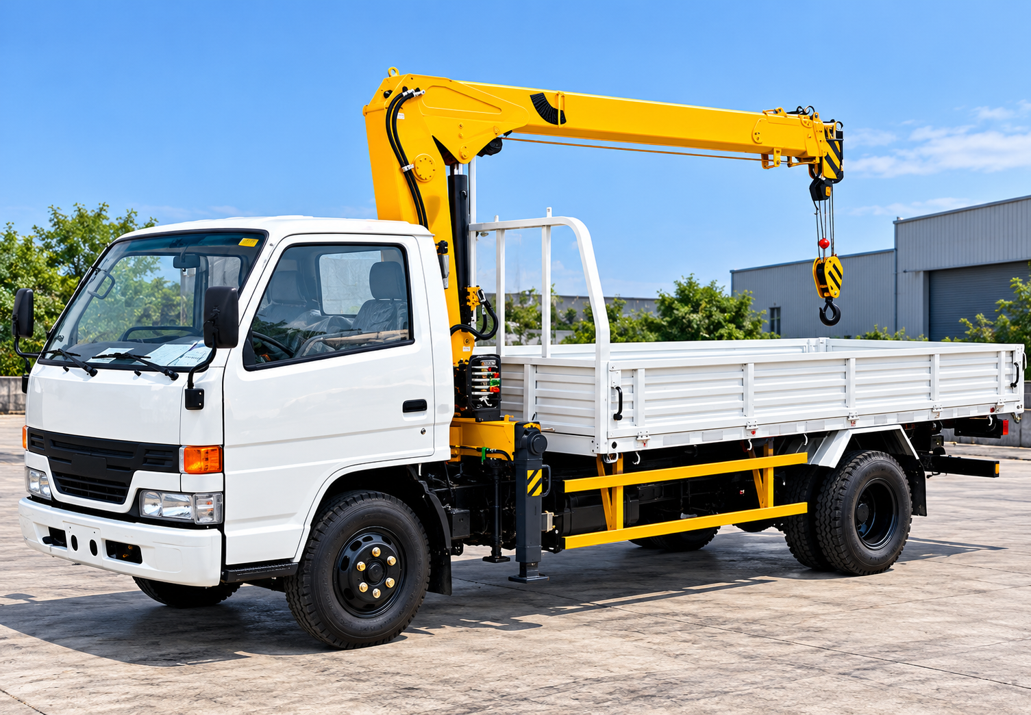 Crane-mounted truck fitted with a lifting crane