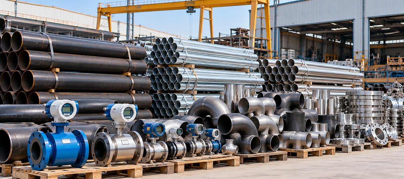 Flow meters and industrial material supply