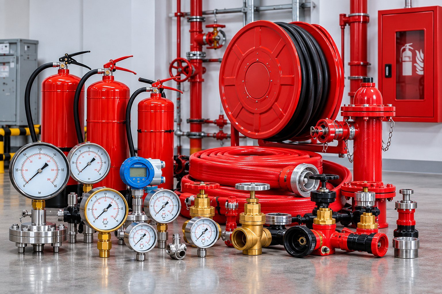 Gauges and fire fighting equipment